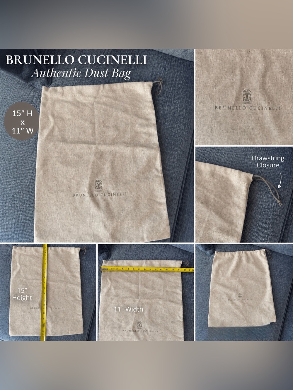 Brunello Cucinelli Linen Drawstring Dust Bag in Natural Beige